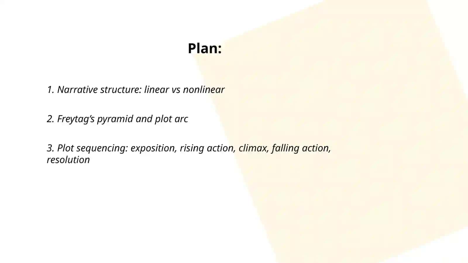 Formal componenets (Plot and Conflict). Composition and artistic devices 2