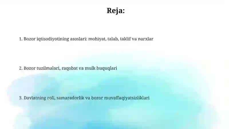 Bozor iqtisodiyotining mazmuni va amal qilishi 2
