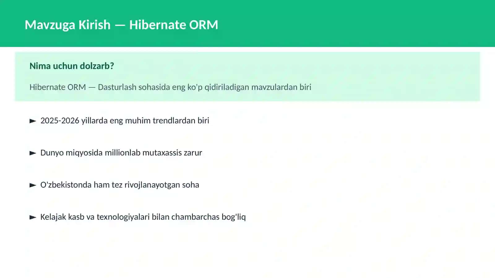 DASTURLASH | JAVA VA KORXONA Hibernate ORM 2