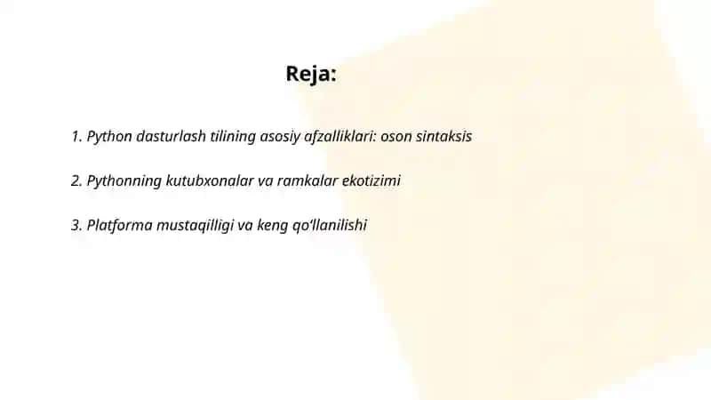 Python dasturlash tilining asosiy afzalliklari 2