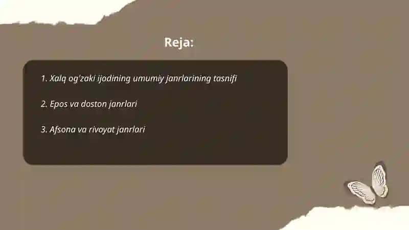 Xalq oĝzaki ijodi janrlarining tasnifi 2