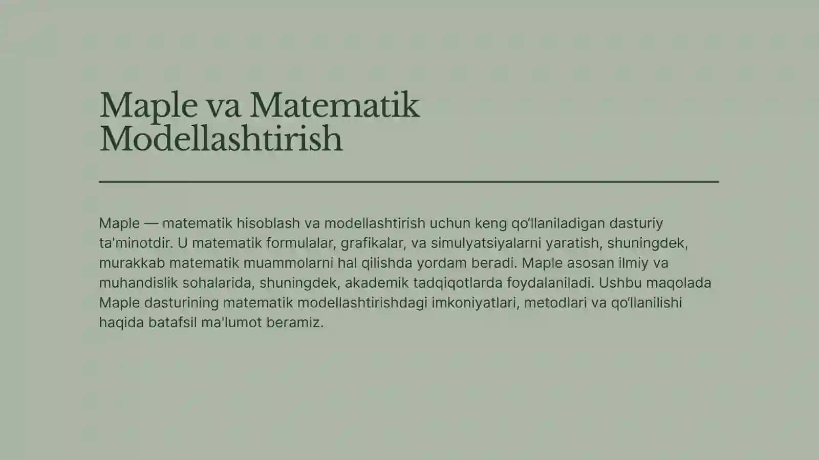 Matematik modellashtirishda Maple 2