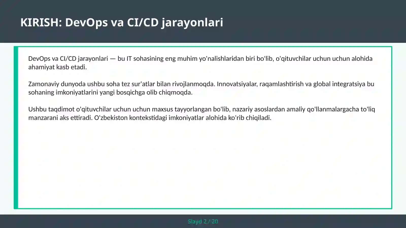 DEVOPS VA CI/CD JARAYONLARI 2