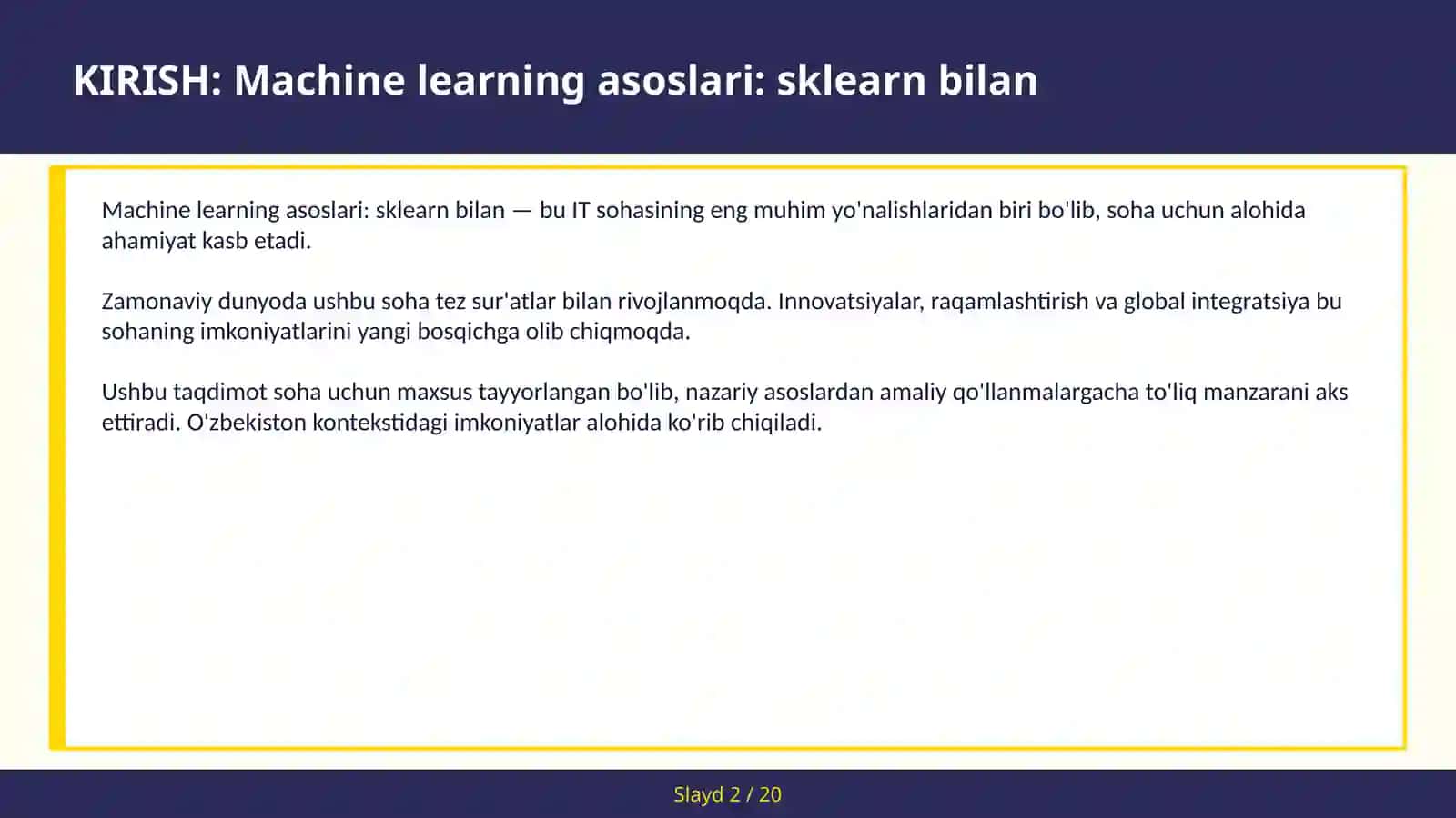 MACHINE LEARNING ASOSLARI: SKLEARN BILAN 2