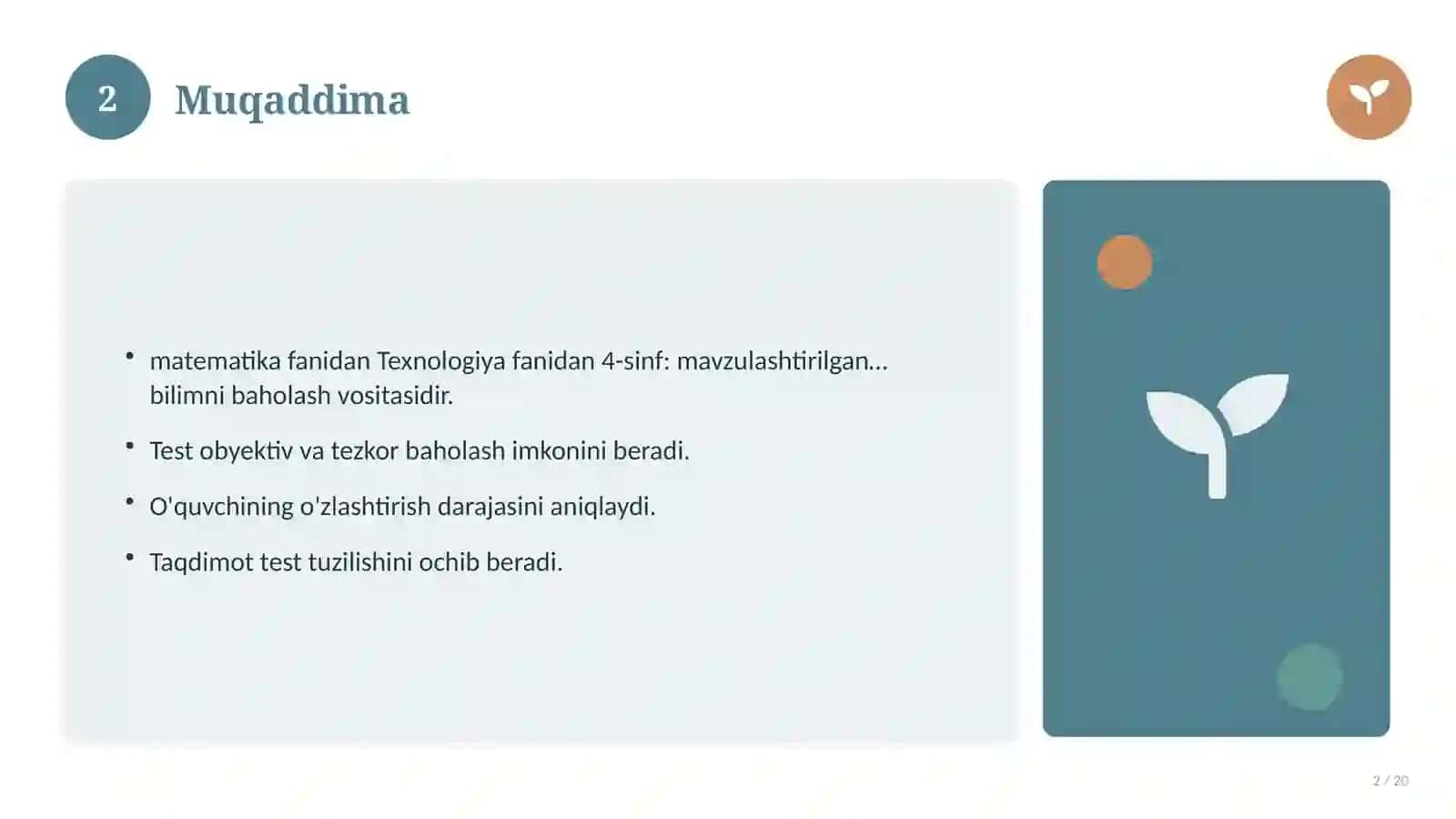 Texnologiya fanidan 4-sinf: mavzulashtirilgan nazorat ishi va tahlil 2