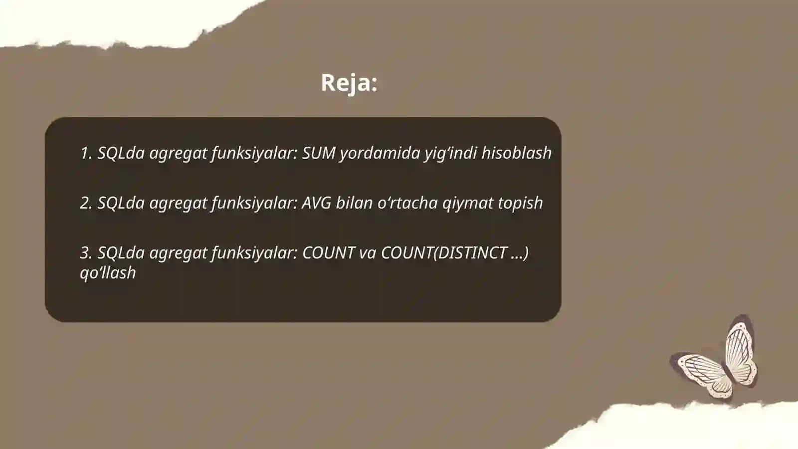 SQL tilida agregat funksiyalar 2