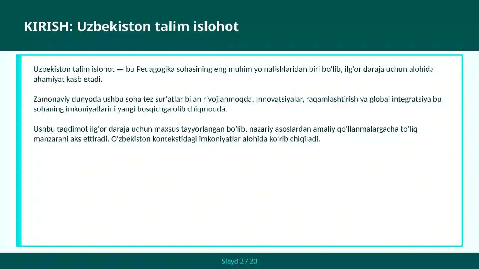 Uzbekiston talim islohot 2