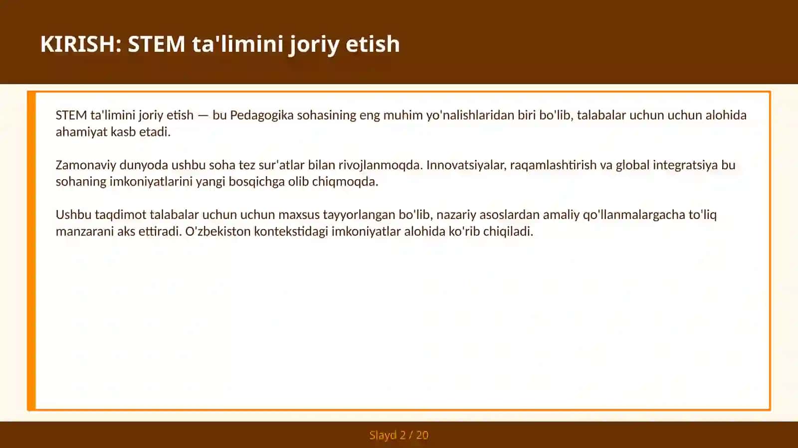 STEM ta'lmini joriy etish 2