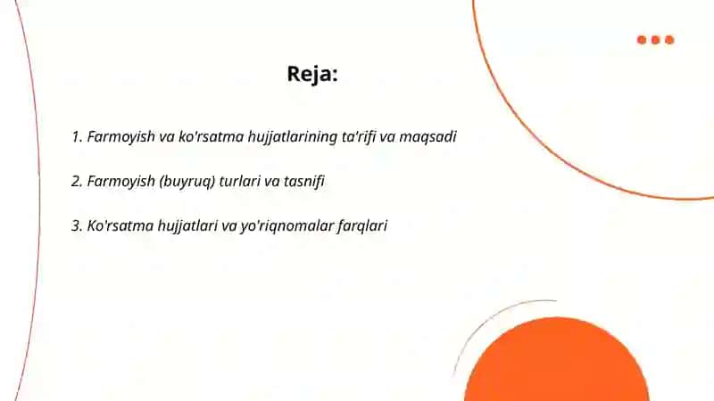 Farmoyish va ko'rsatma hujjatlari 2
