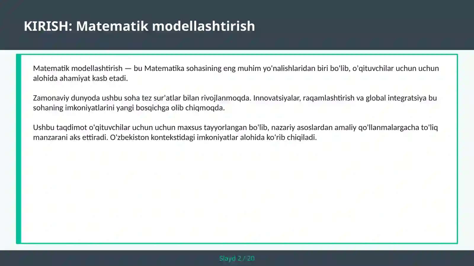 Matematik Modellashtirish 2
