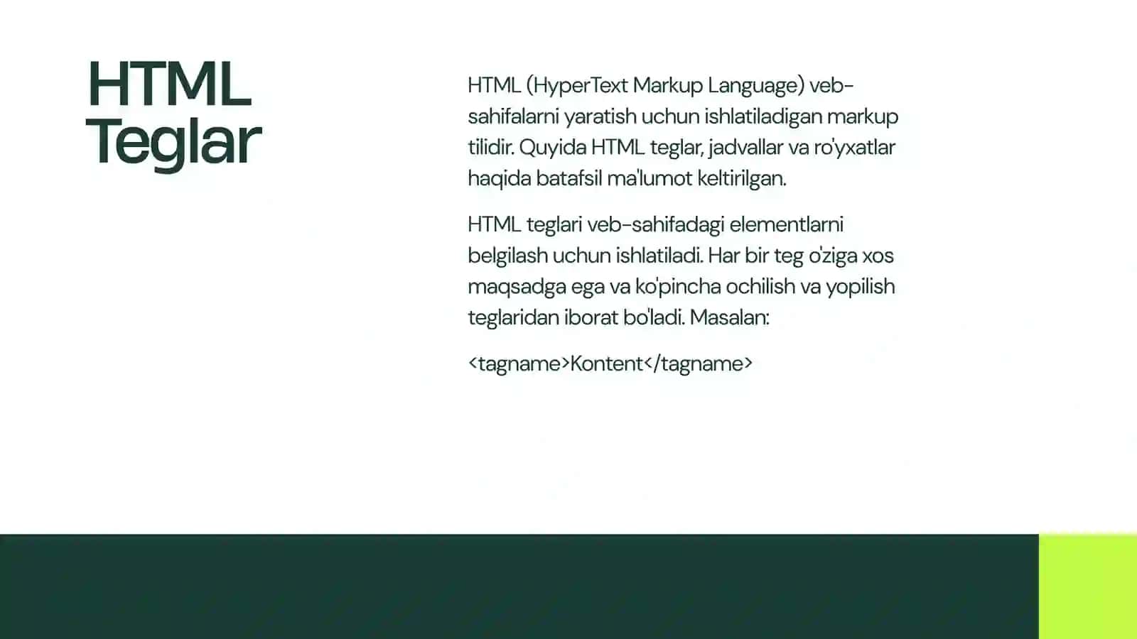 HTMLteglar, HTMLjadvallari, HTMLro'yxatlarinima 2