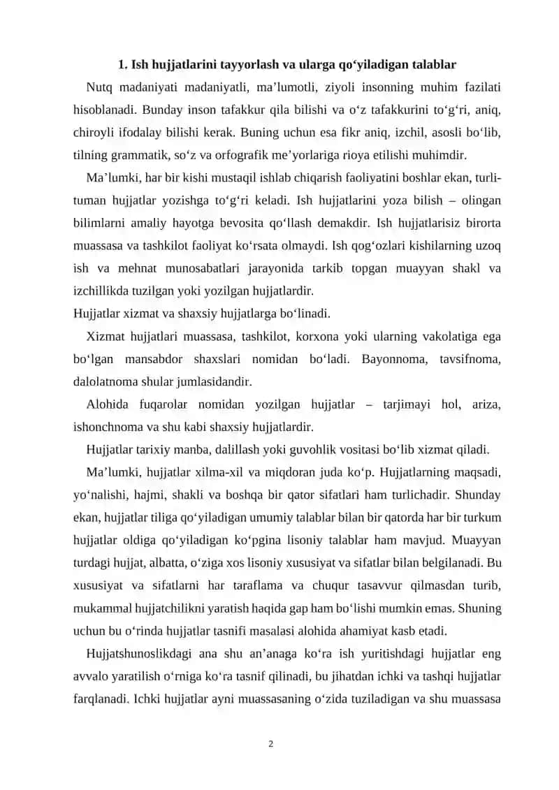 ISH HUJJATLARI VA ULARGA QO'YILADIGAN ASOSIY TALABLAR 2
