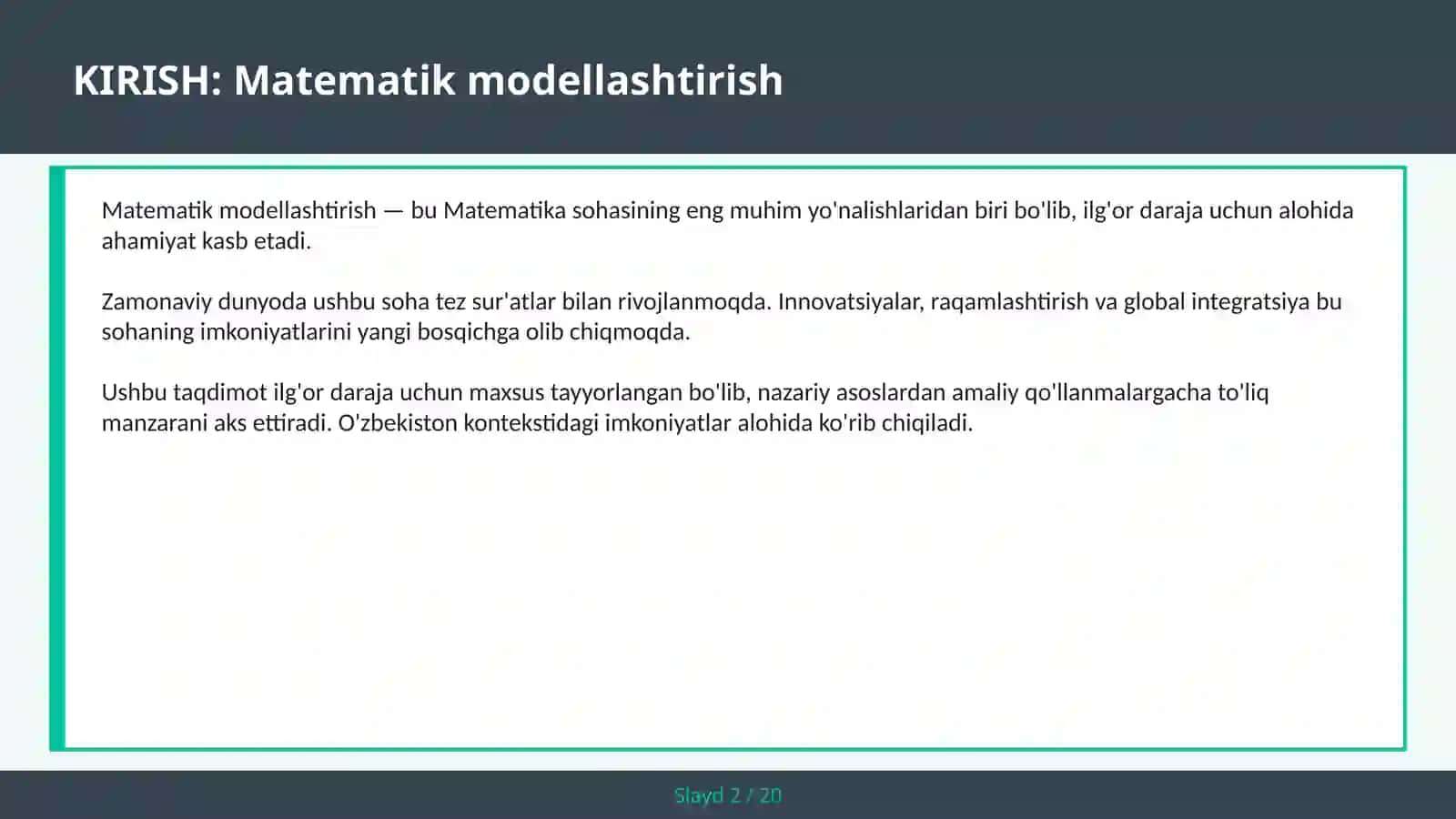 Matematik Modellashtirish 2