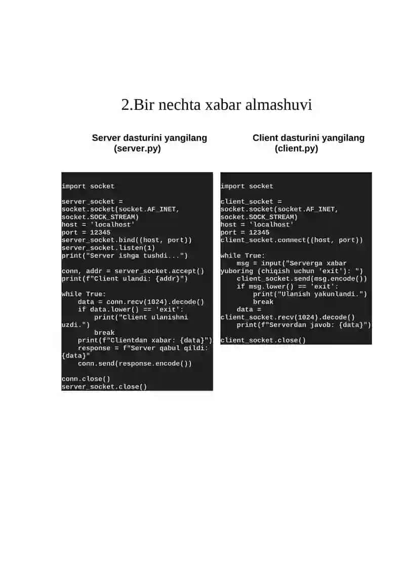 Oddiy CLIENT-SERVER xabar almashuvi 2