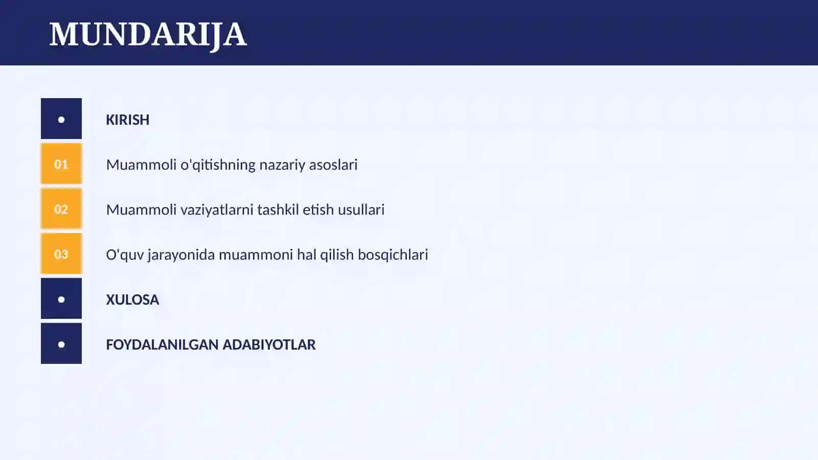 MUAMMOLI O'QITISH TEXNOLOGIYASI 2