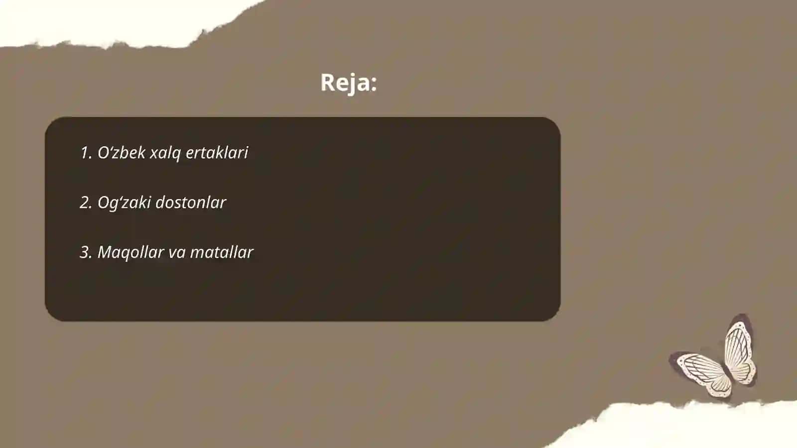 Oʻzbek folklorining janrlar tizimi haqida material toʻplash va tahlil qilish 2