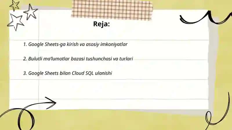 Bulutli ma’lumotlar bazasi va Google Sheets 2