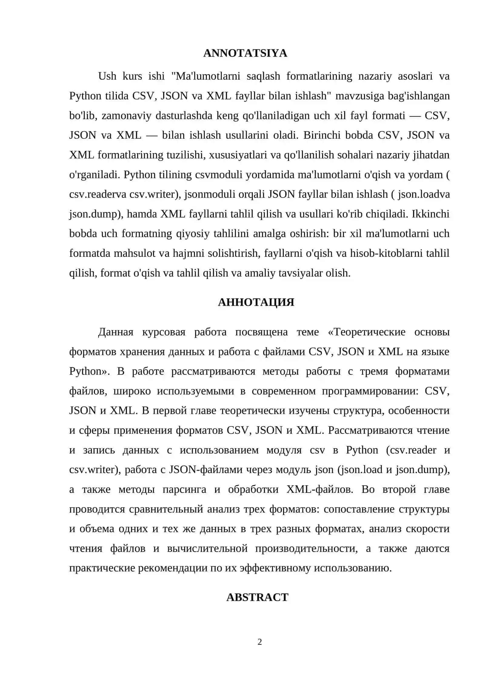 CSV,JSON va XML fayllarini o’qish va yozish 2