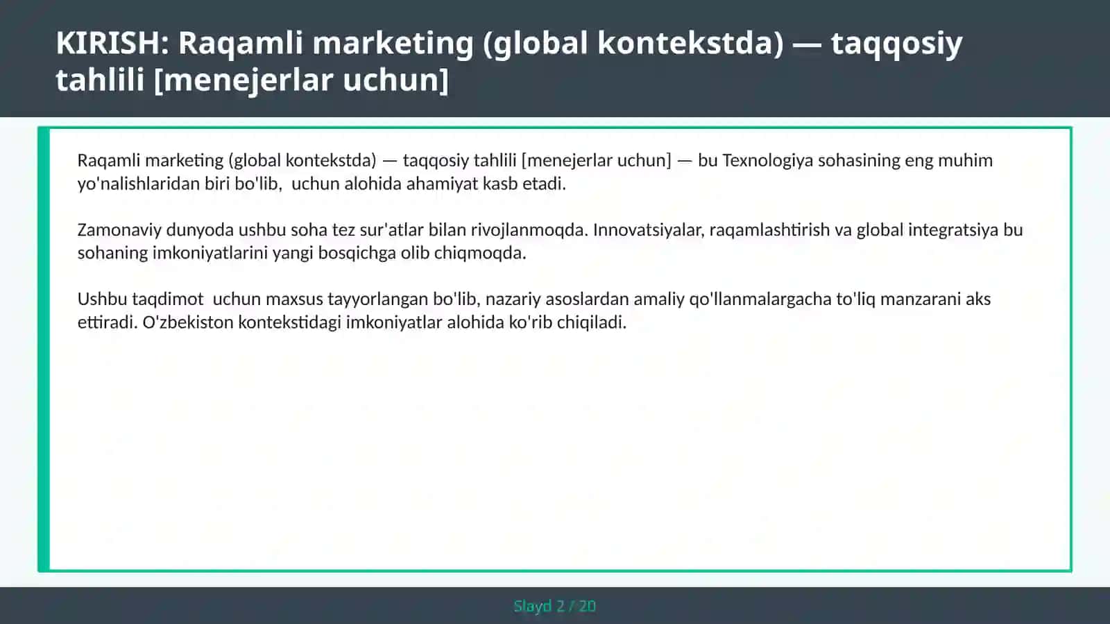 Raqamli marketing (global kontekstda) — taqqosiy tahlili [menejerlar uchun] 2