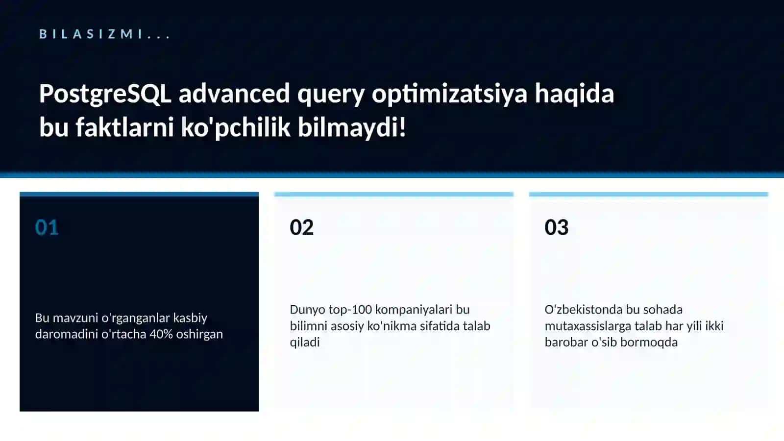 PostgreSQL advanced query optimizatsiya 2