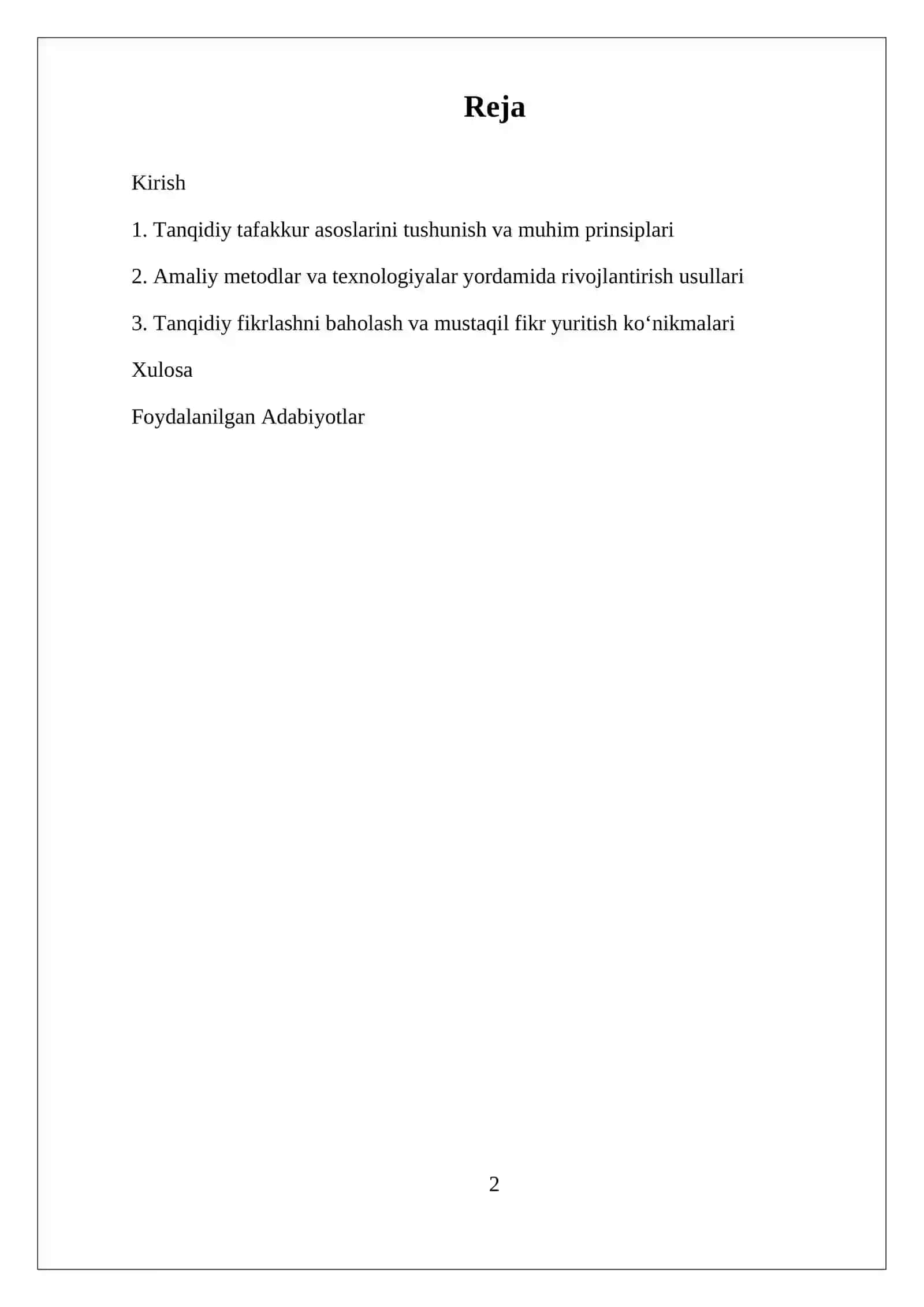 Tanqidiy Tafakkur Rivojlantirish Usullari 2
