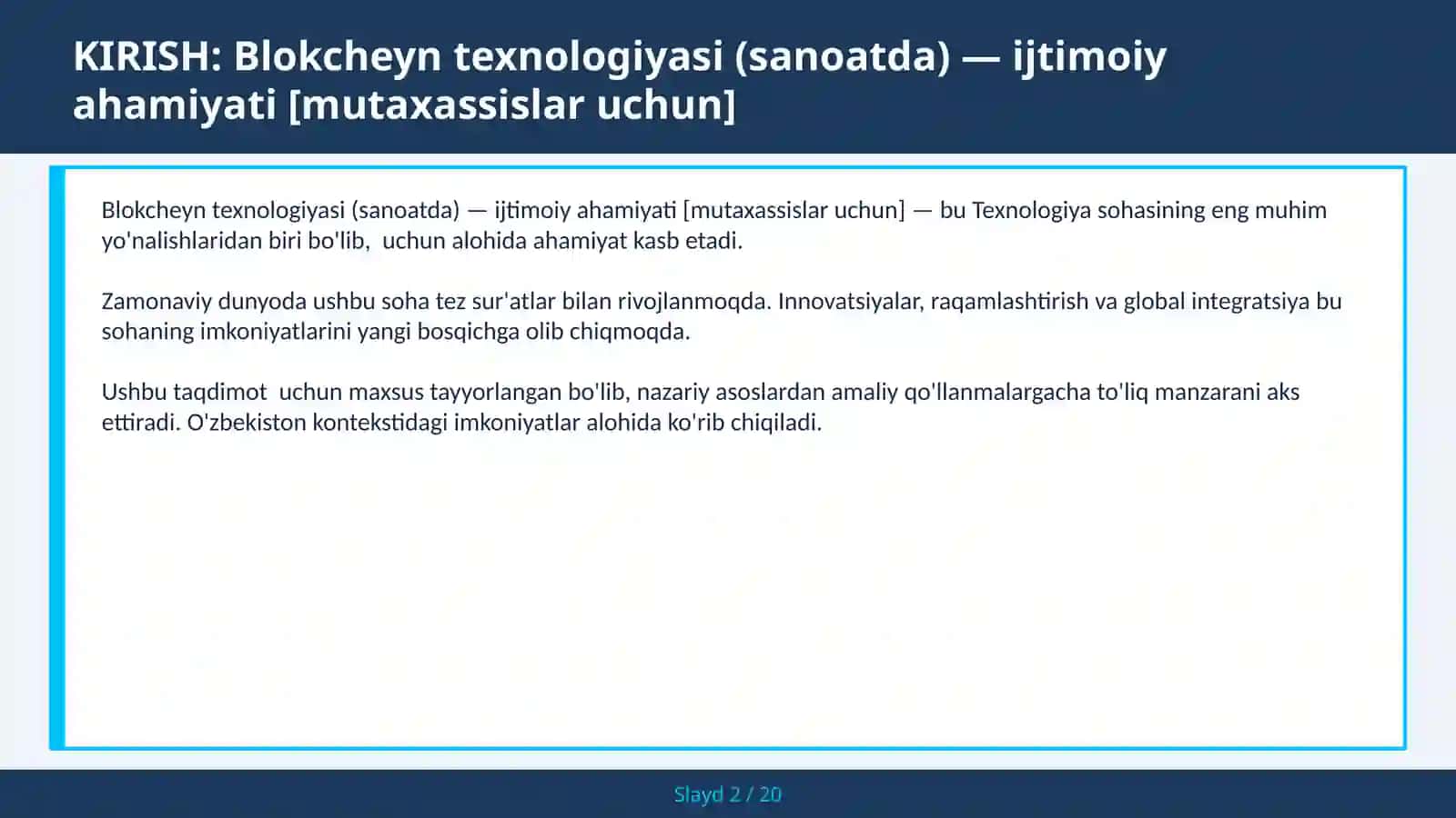 Blokcheyn texnologiyasi (sanoatda) — ijtimoiy ahamiyati [mutaxassislar uchun] 2