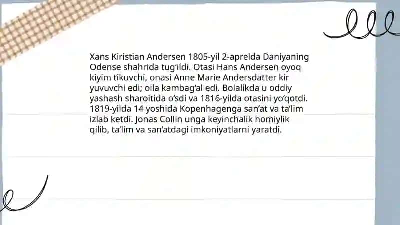 Xans Kiristian Andersen hayoti va ijodi 3