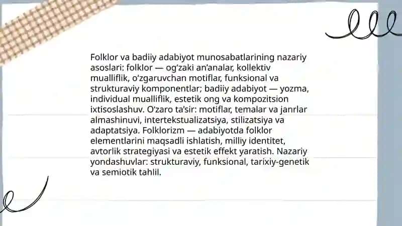 Folklor va badiiy adabiyot munosabatlari 3