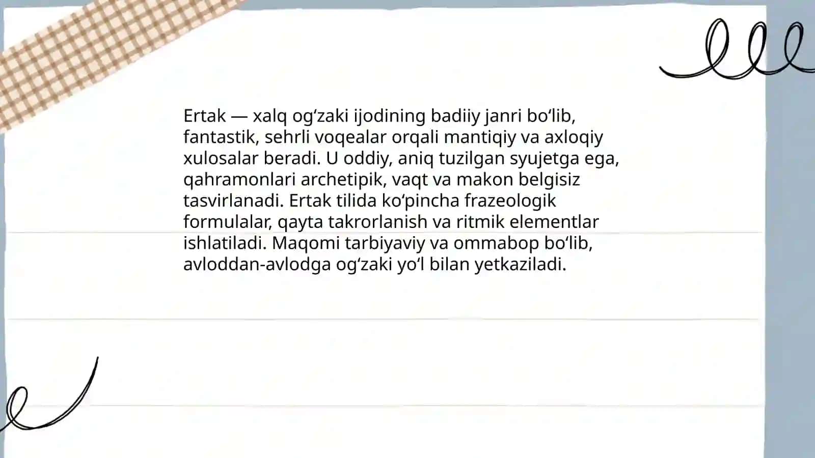 Ertaklar. Adabiy ertaklar. Adabiy ertaklarga xos xususiyatlari 3