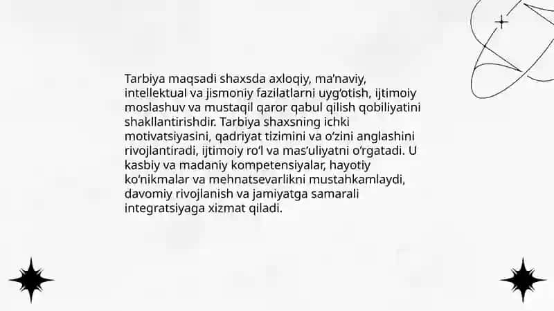Shaxsning rivojlanishini tarbiyasi va ijtimoiylashuvi tarbiya maqsadi va vazifalari 3