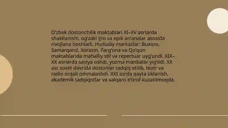 Oʻzbek dostonchilik maktablari va dostonchilik anʼanalari 3