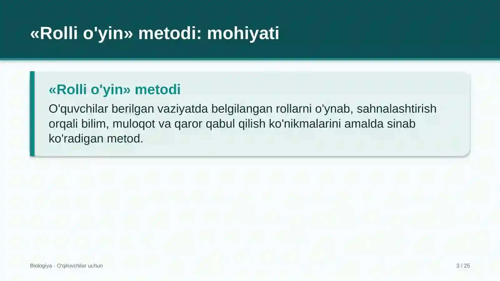 biologiya darslarida rolli o'yin metodidan foydalanish 3923 3