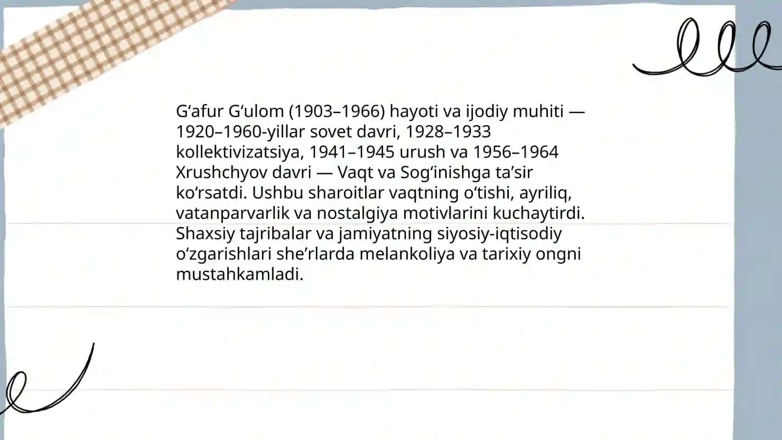 Gʻafur Gʻulom hayoti va ijodi Vaqt va sogʻinish sheʼrlari tahlili 3