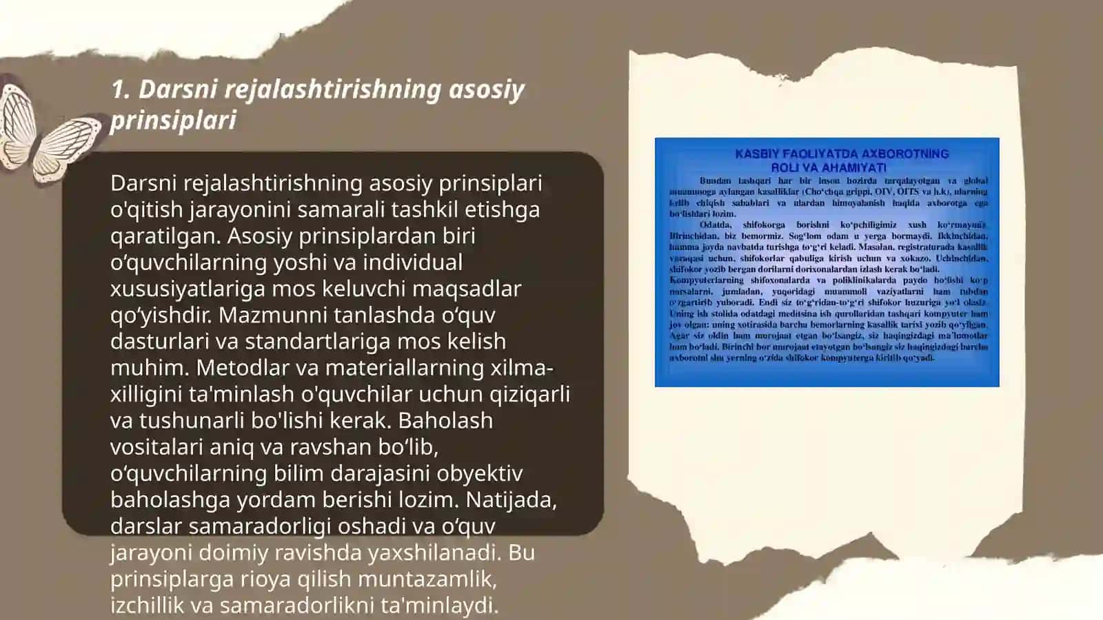 Darsni rejalashtirish va o‘qituvchining unga tayyorgarligi. O’qitish materialini bayon qilish shakllari 3