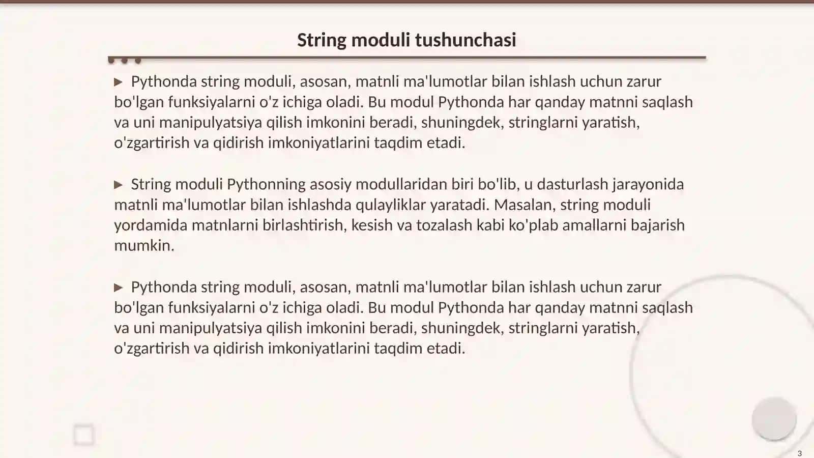 Pythonda String moduli bilan ishlash 3