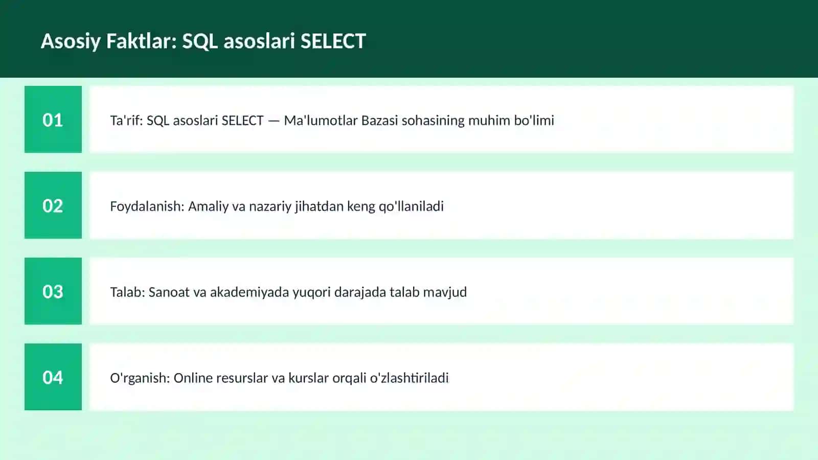 SQL asoslari SELECT 3