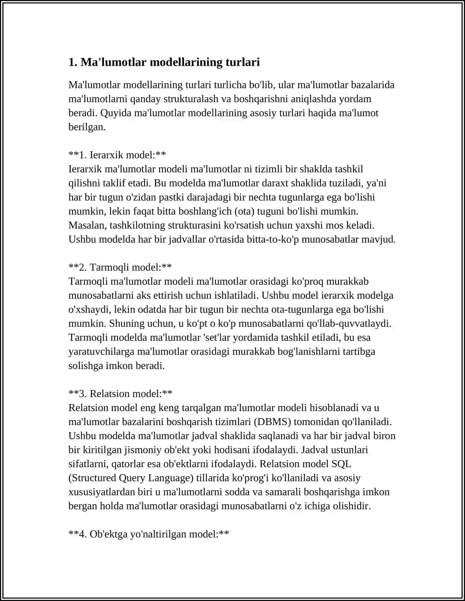 MA'LUMOTLAR MODELLARI 3