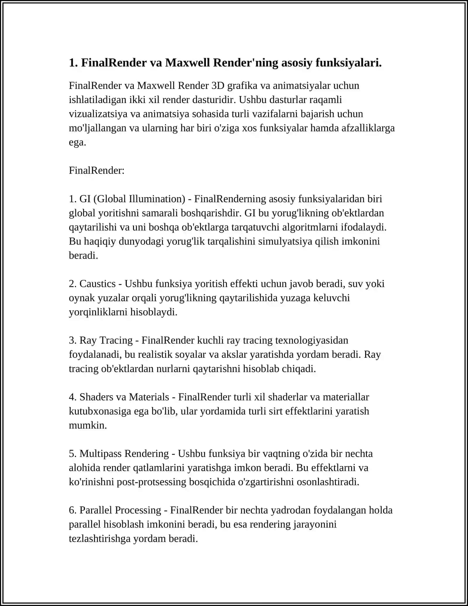 FINALRENDER, MAXWELLRENDER DASTURI IMKONIYATLARI 3