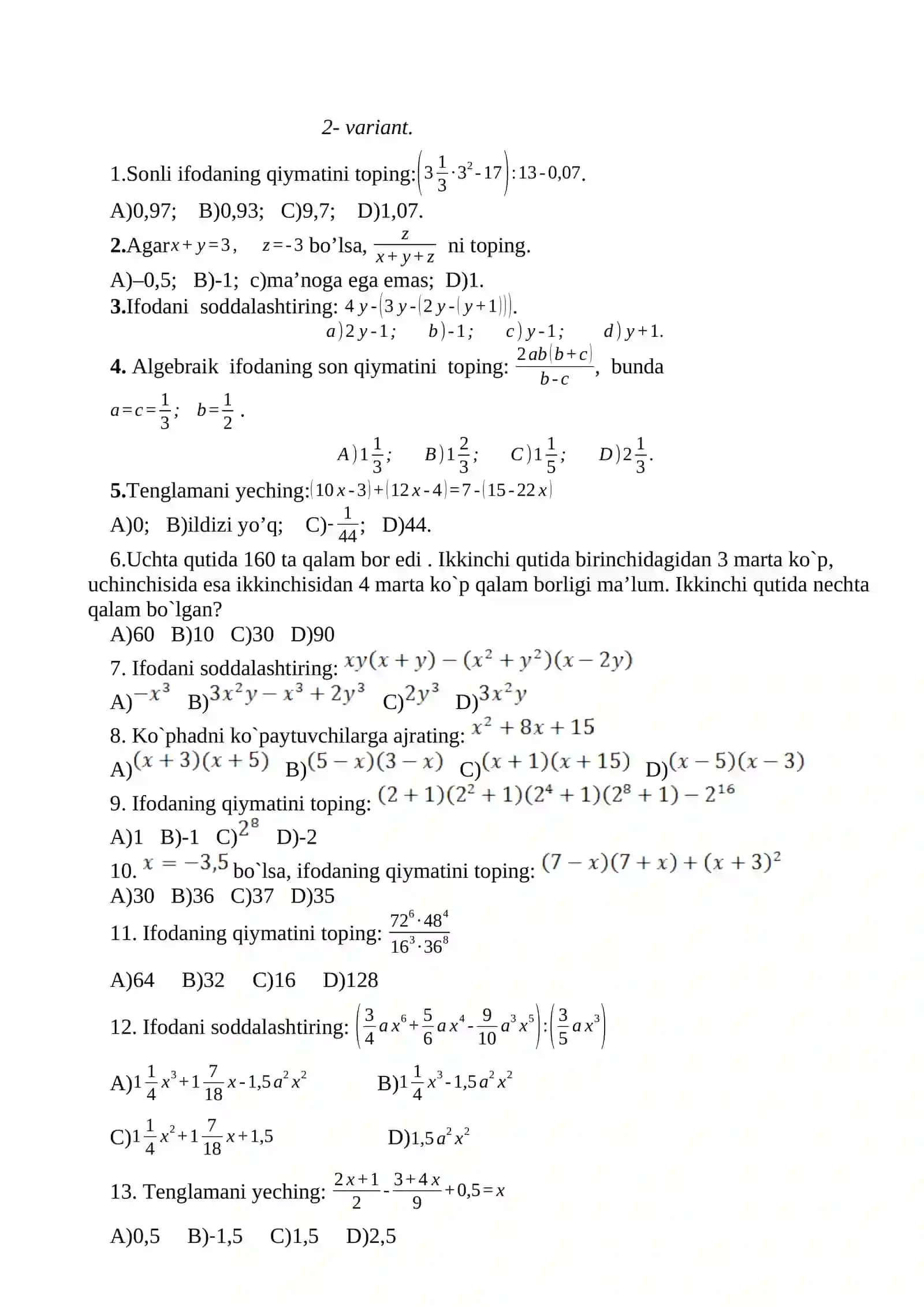 7-sinf 1-variant 3