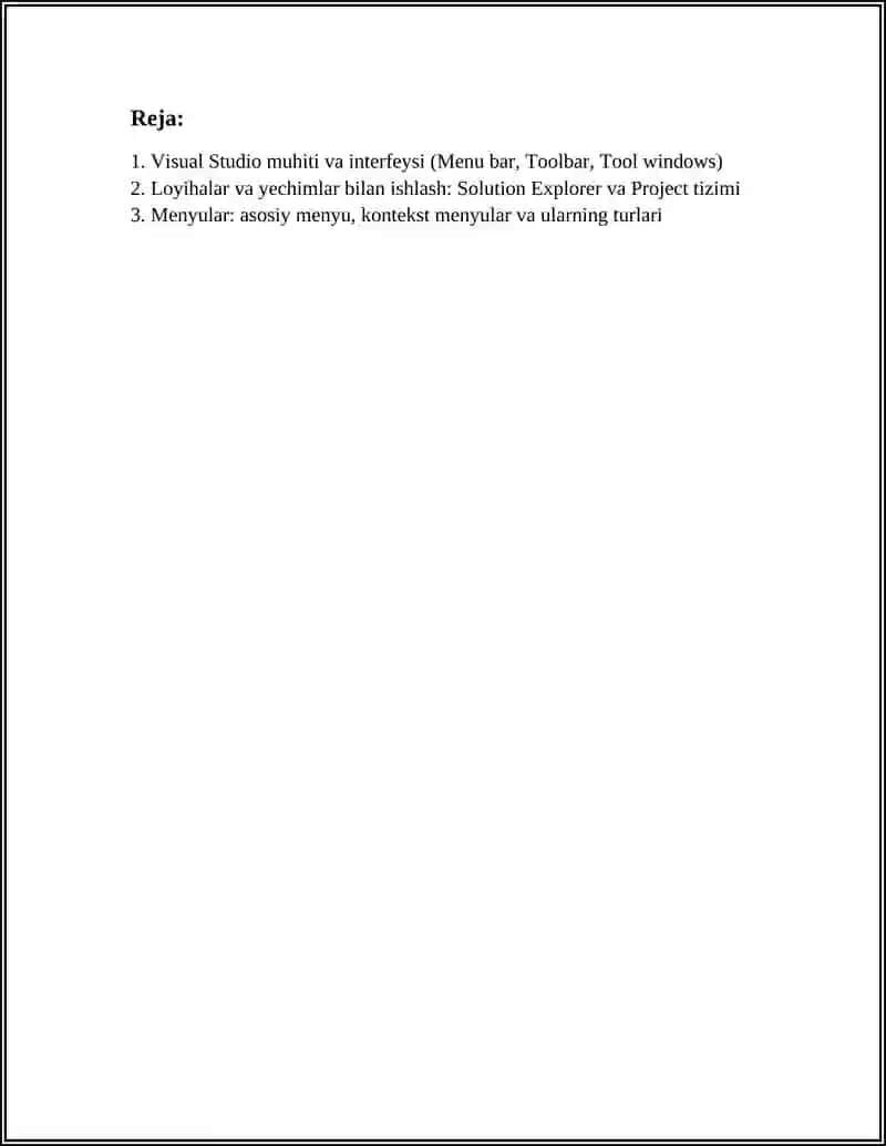 VISUAL STUDIO MUHITIDA DASTURLASH 3