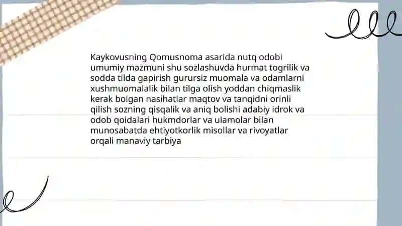 Kaykovusning "Qomusnoma" asarida nutq odobi masalasi 3