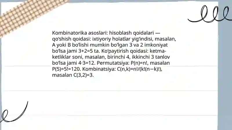 EGMA xalqaro baholash dasturi doirasida kombinatorika elementlari mazmun sohasiga oid topshirilar 3