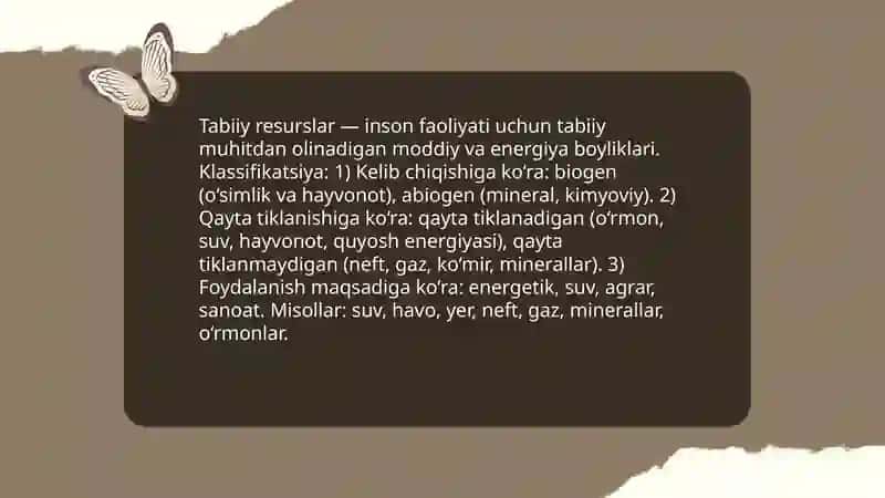 Tabiiy resurslar va ulardan oqilona foydalanish 3