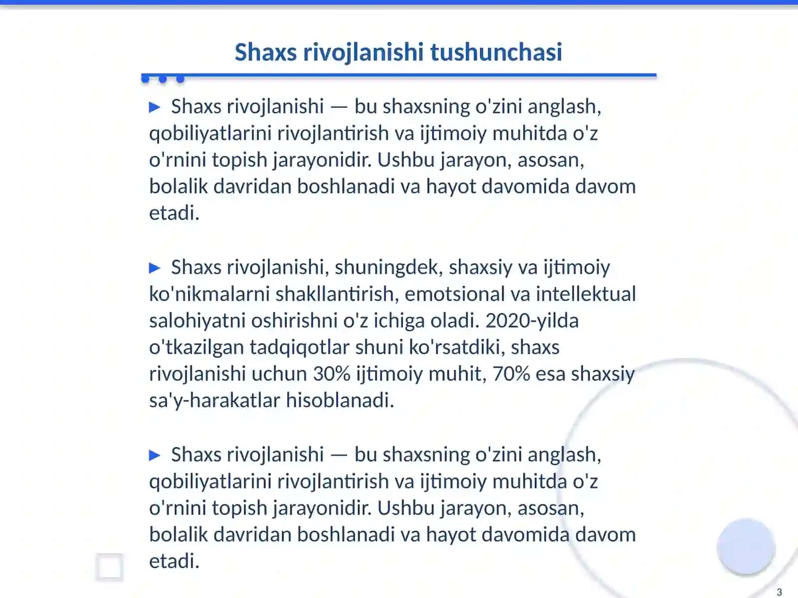 Shaxsning rivojlanishi tarbiyasi 3