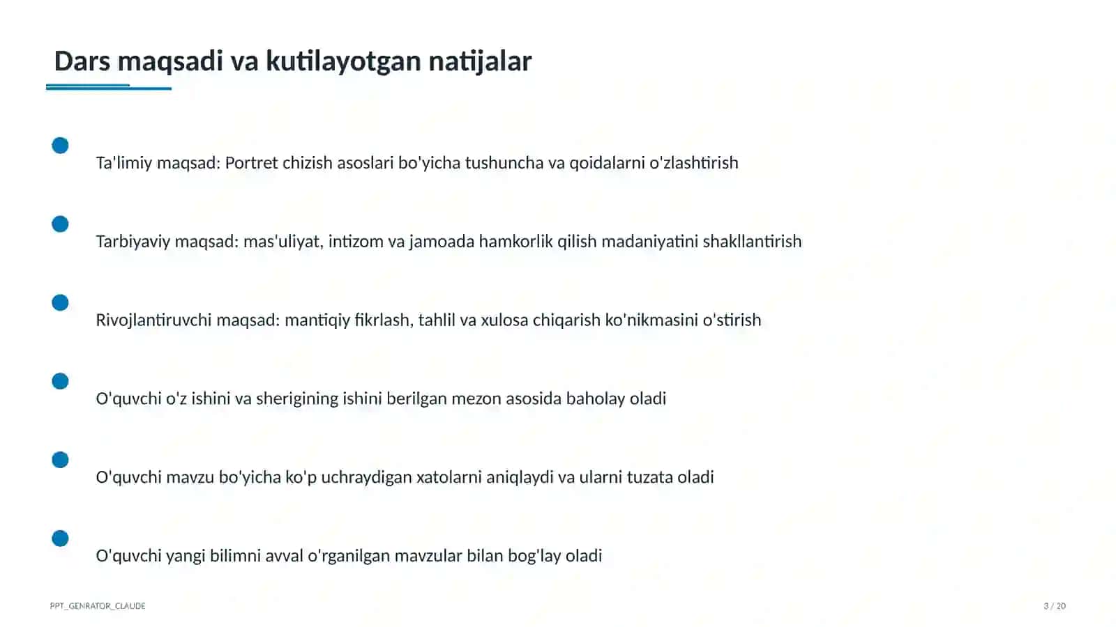 Tasviriy san'at va musiqa (1–7) — ochiq dars uchun 3