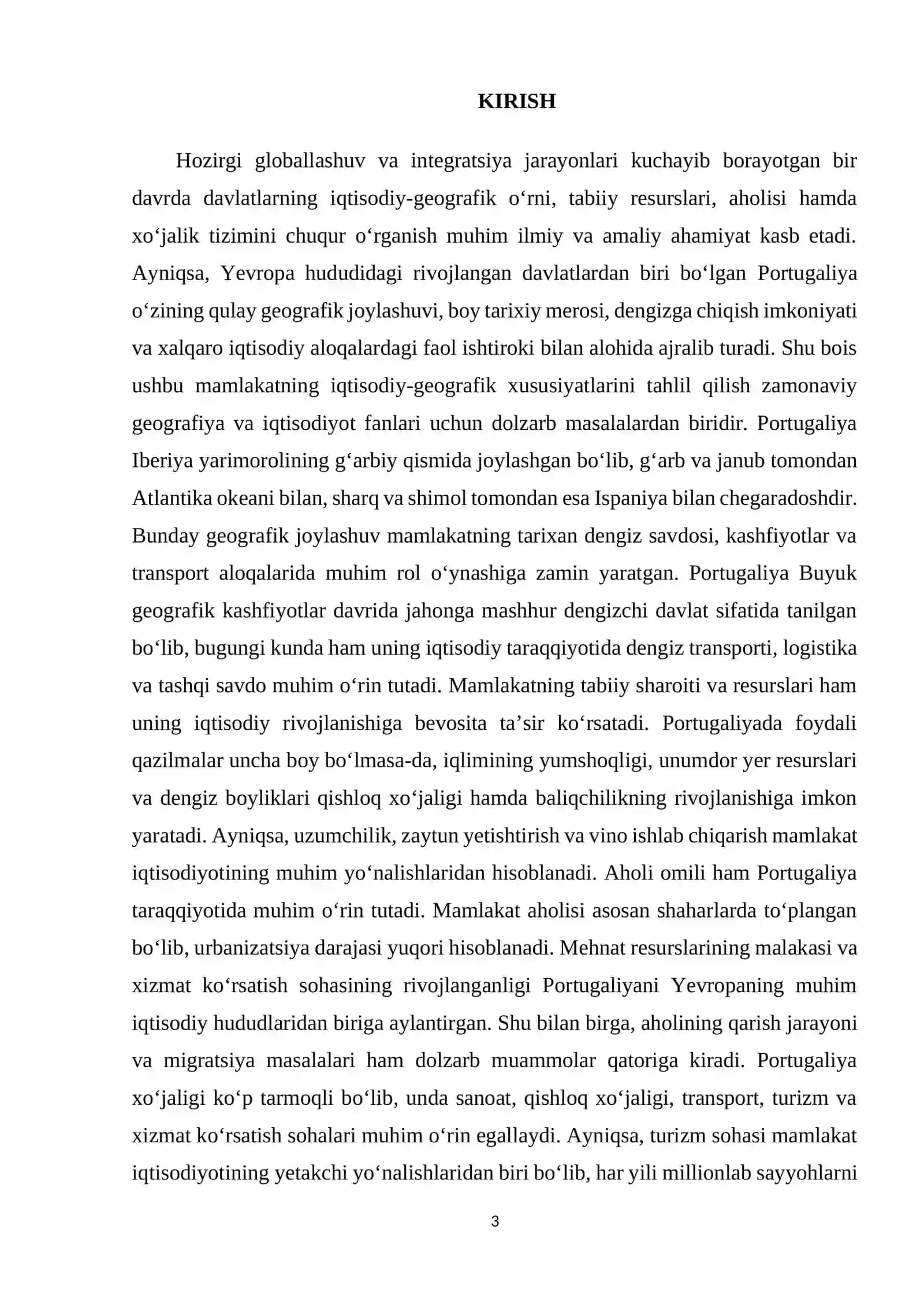 Portugaliyaning iqtisodiy-geografik o'rni, tabiiy resurslari, aholisi va xoʻjaligi 3