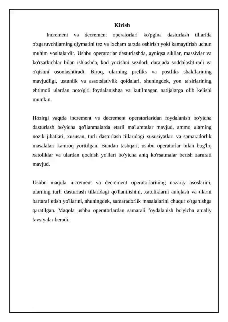 Inkrement va Dekrement Operatorlari 3
