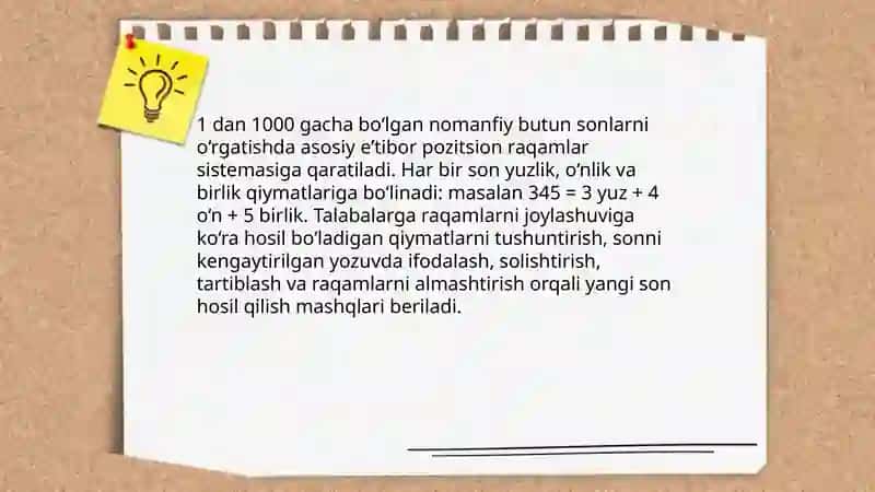 1000 ichida va ko'p xonali nomanfiy butun sonlar ustida arifmetik amallarni o'rgatish metodikasi 3