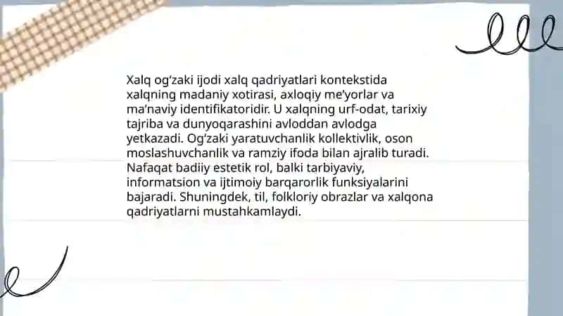 Xalq ogʻzaki ijodi xalq qadriyatlarining tarkibiy qismi sifatida 3