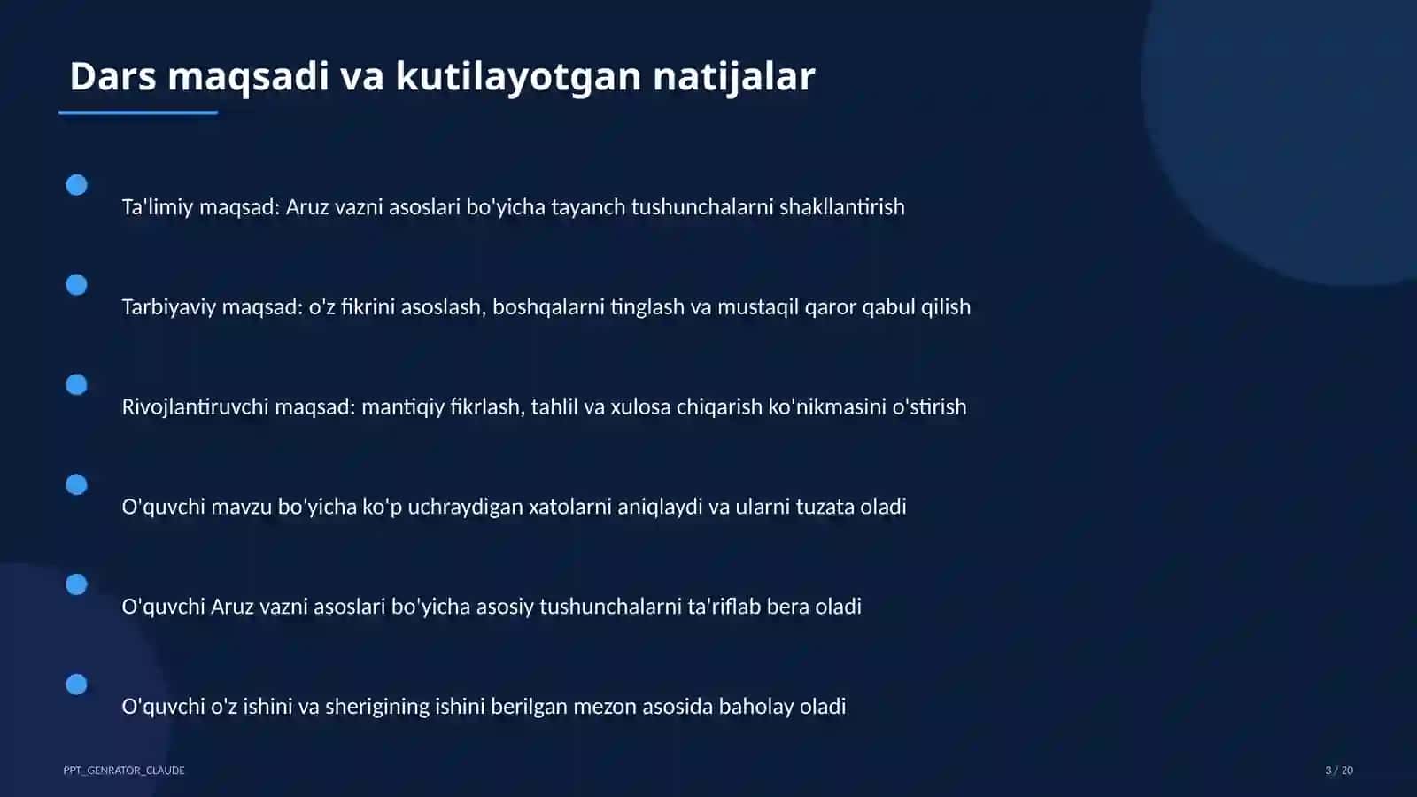 Aruz vazni asoslari (9-sinf) 3